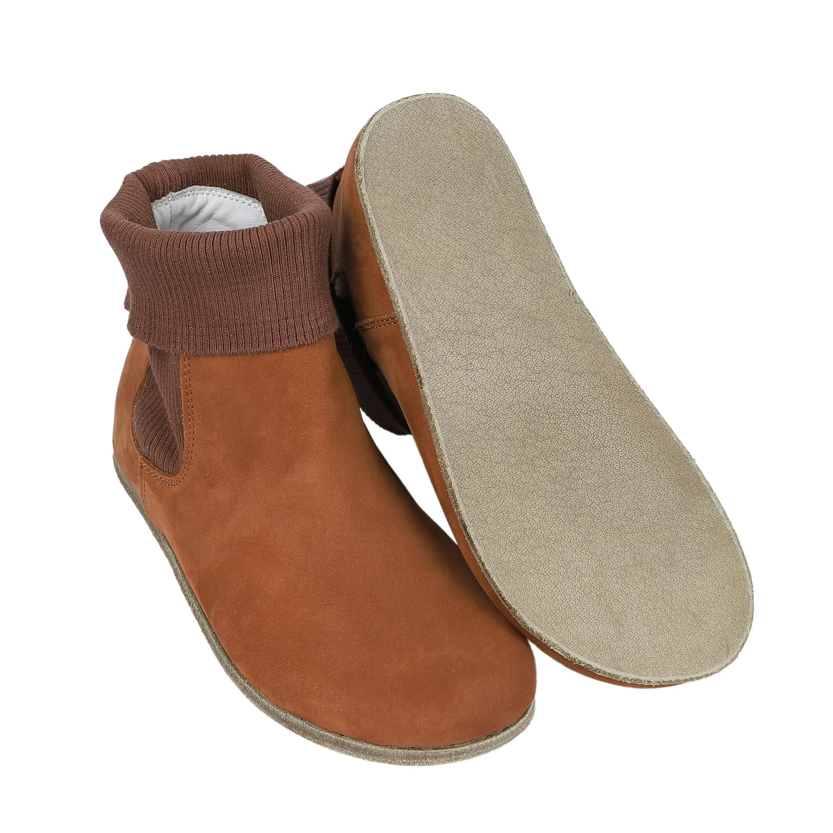 Nubuck Barefoot Socks Chelsea Shoes – Classic Sole — Leather Sole – Tan