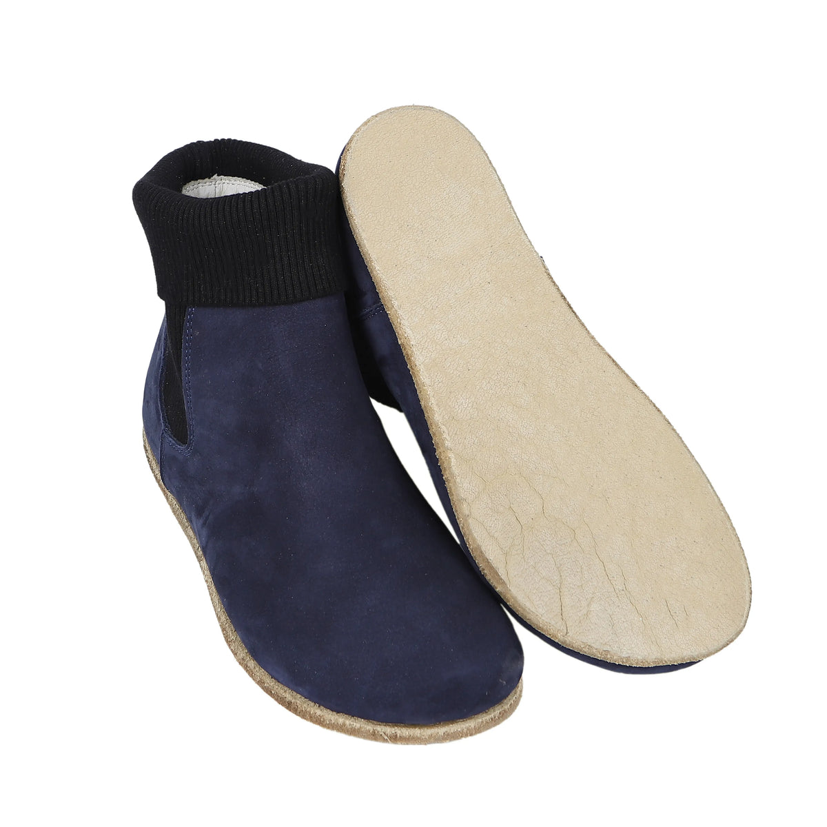 Nubuck Barefoot Socks Chelsea Shoes – Classic Sole — Leather Sole – Navy Blue