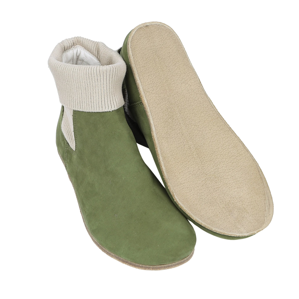 Nubuck Barefoot Socks Chelsea Shoes – Classic Sole — Leather Sole – Green