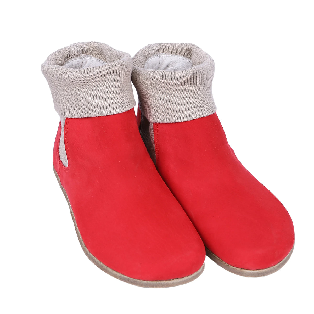 Nubuck Barefoot Socks Chelsea Shoes – Classic Sole — Leather Sole – Red