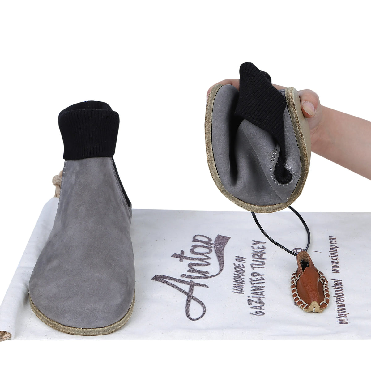 Nubuck Barefoot Socks Chelsea Shoes – Classic Sole — Leather Sole – Gray