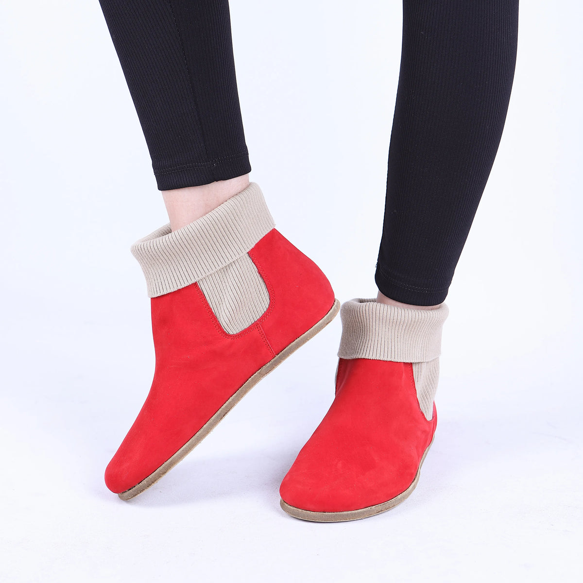 Nubuck Barefoot Socks Chelsea Shoes – Classic Sole — Leather Sole – Red