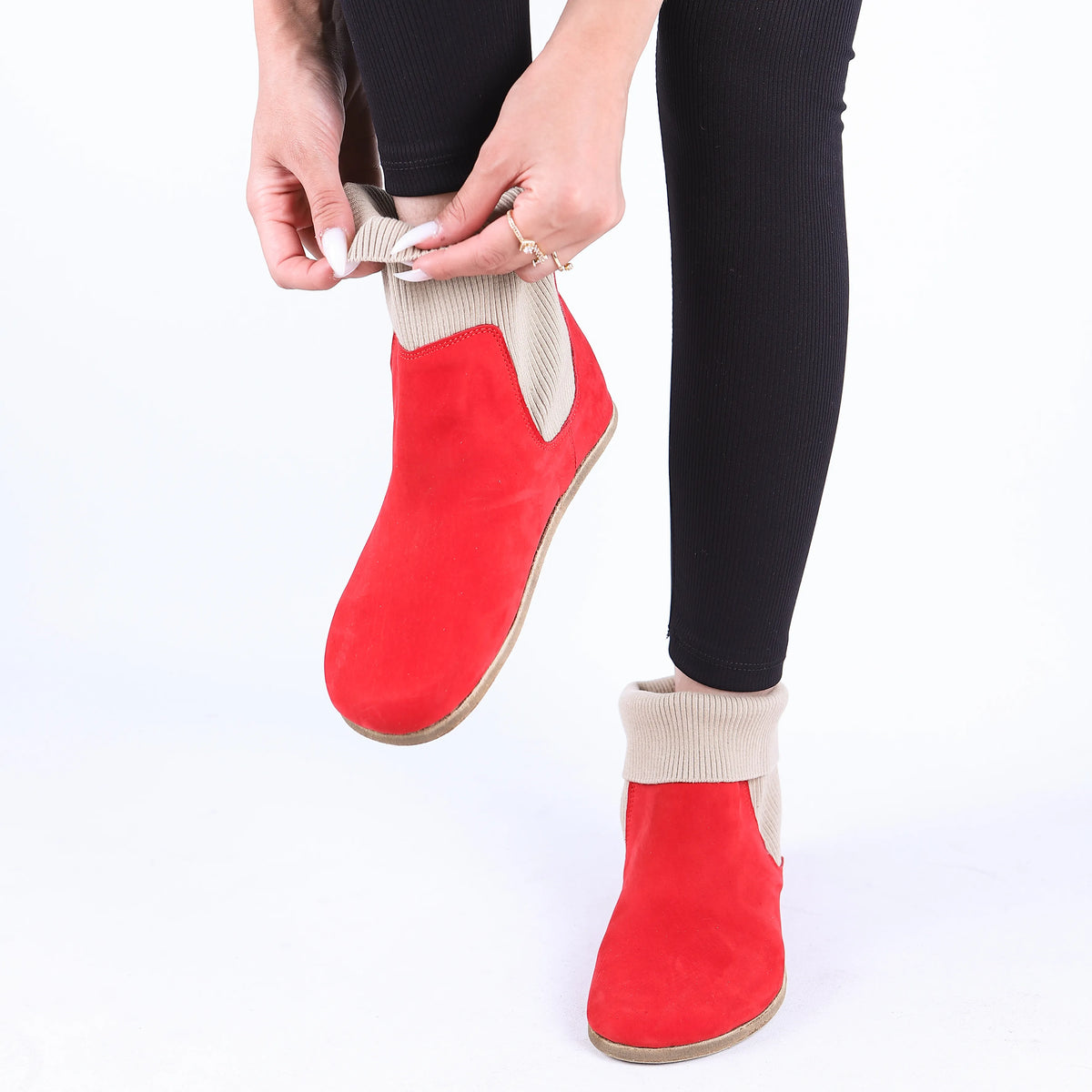 Nubuck Barefoot Socks Chelsea Shoes – Classic Sole — Leather Sole – Red