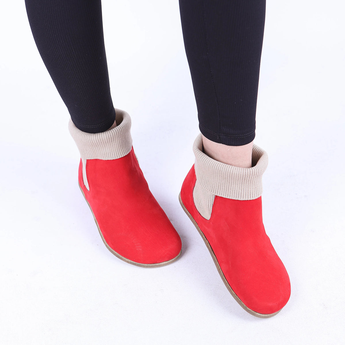 Nubuck Barefoot Socks Chelsea Shoes – Classic Sole — Leather Sole – Red