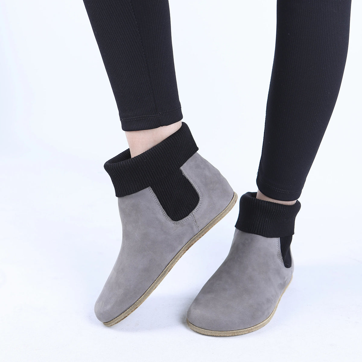 Nubuck Barefoot Socks Chelsea Shoes – Classic Sole — Leather Sole – Gray