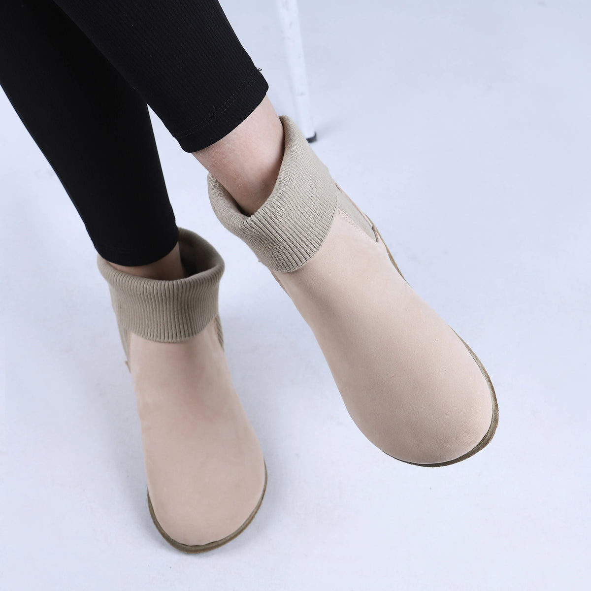 Nubuck Barefoot Socks Chelsea Shoes – Classic Sole — Leather Sole – Cream