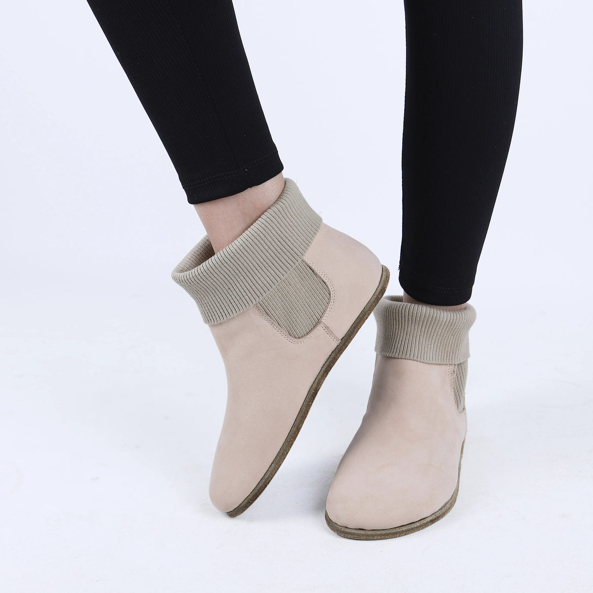 Nubuck Barefoot Socks Chelsea Shoes – Classic Sole — Leather Sole – Cream