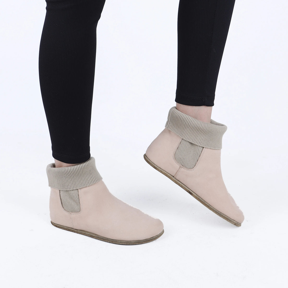 Nubuck Barefoot Socks Chelsea Shoes – Classic Sole — Leather Sole – Cream
