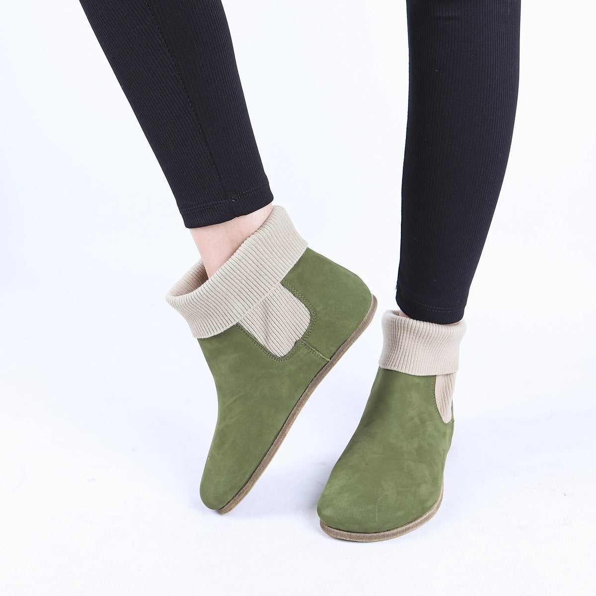 Nubuck Barefoot Socks Chelsea Shoes – Classic Sole — Leather Sole – Green