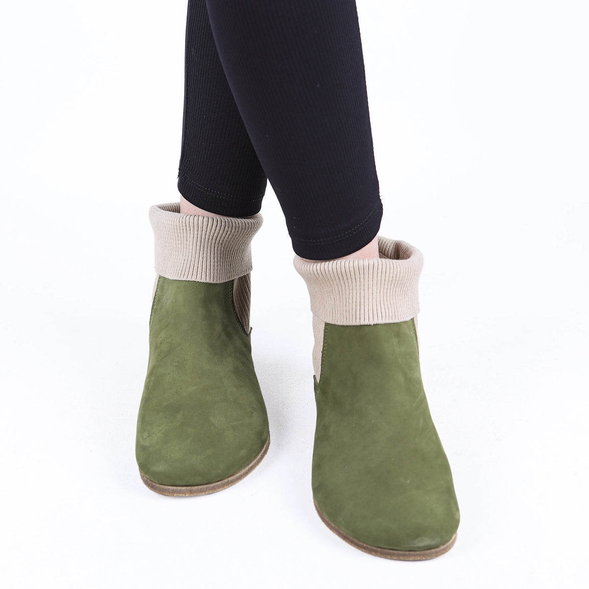 Nubuck Barefoot Socks Chelsea Shoes – Classic Sole — Leather Sole – Green