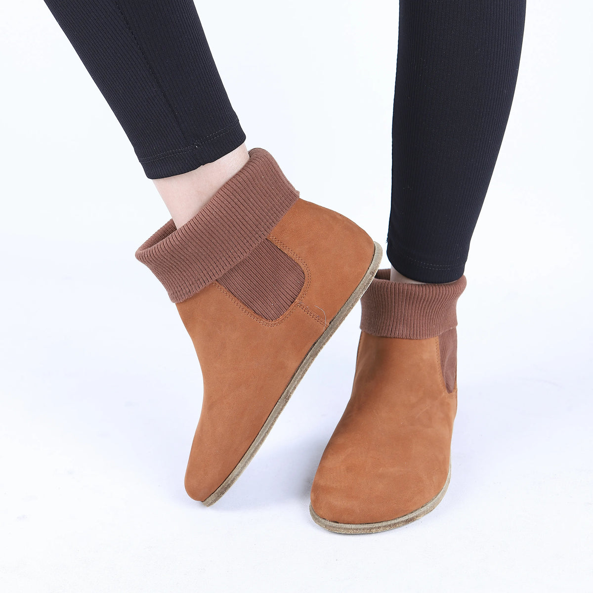 Nubuck Barefoot Socks Chelsea Shoes – Classic Sole — Leather Sole – Tan