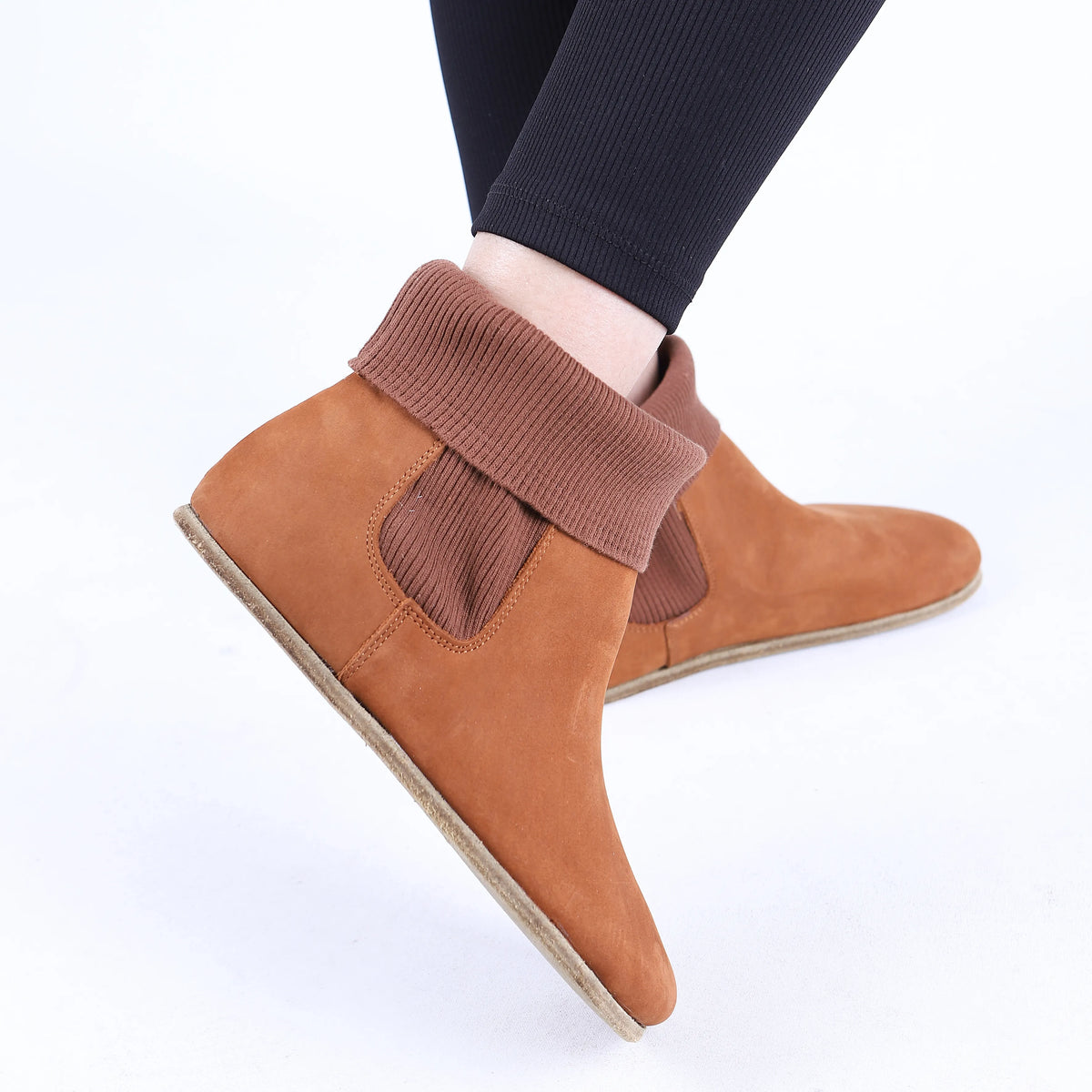 Nubuck Barefoot Socks Chelsea Shoes – Classic Sole — Leather Sole – Tan