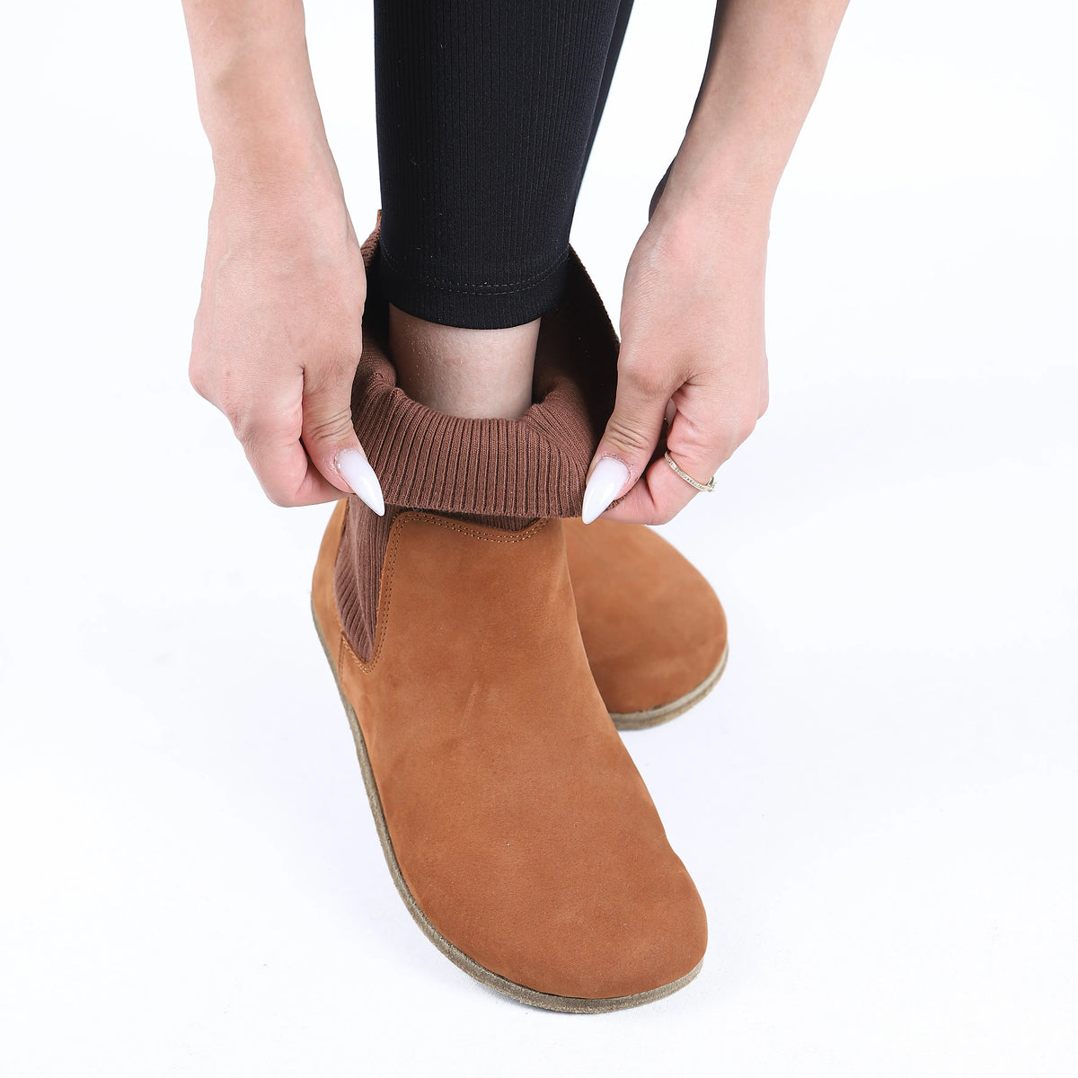 Nubuck Barefoot Socks Chelsea Shoes – Classic Sole — Leather Sole – Tan
