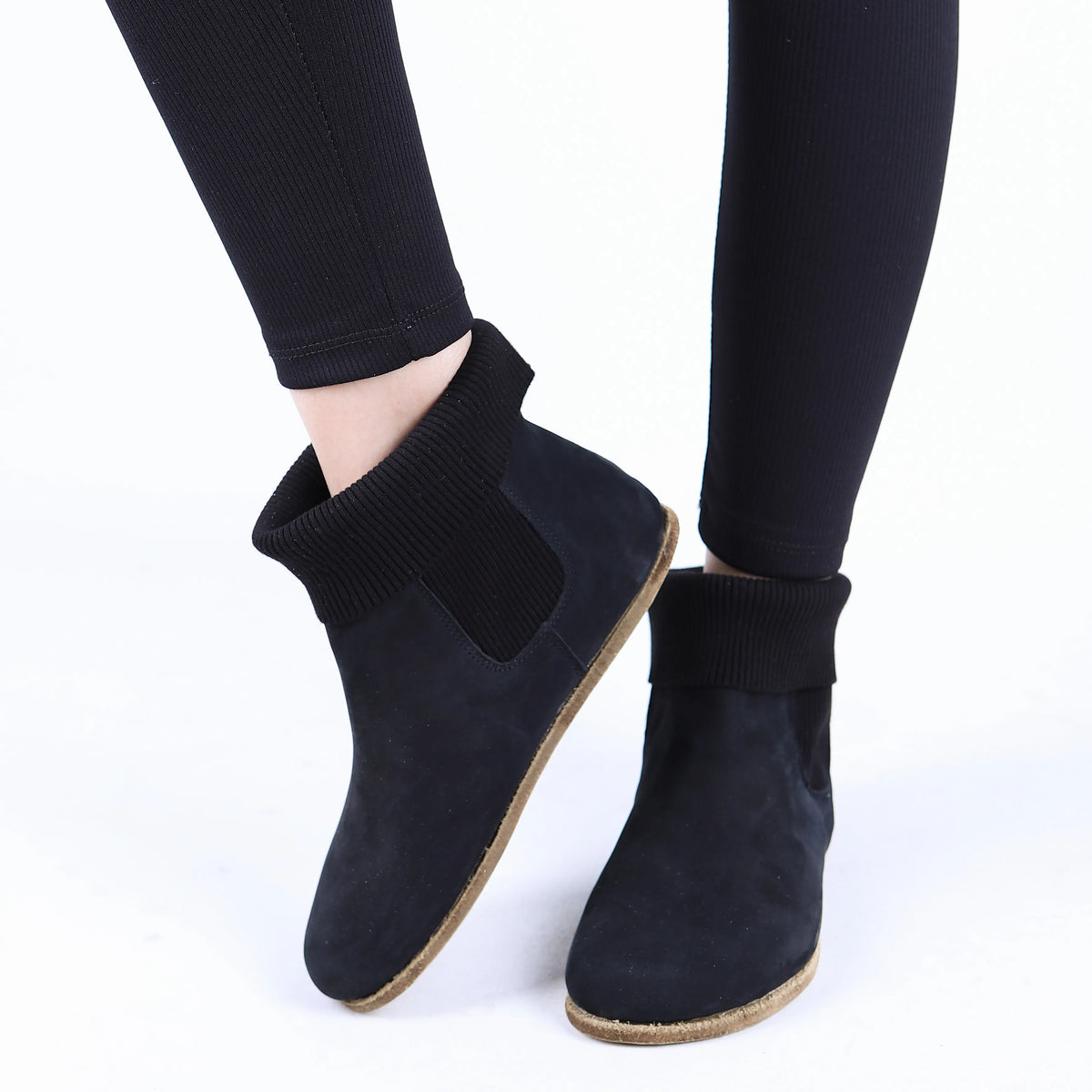 Nubuck Barefoot Socks Chelsea Shoes – Classic Sole — Leather Sole – Black