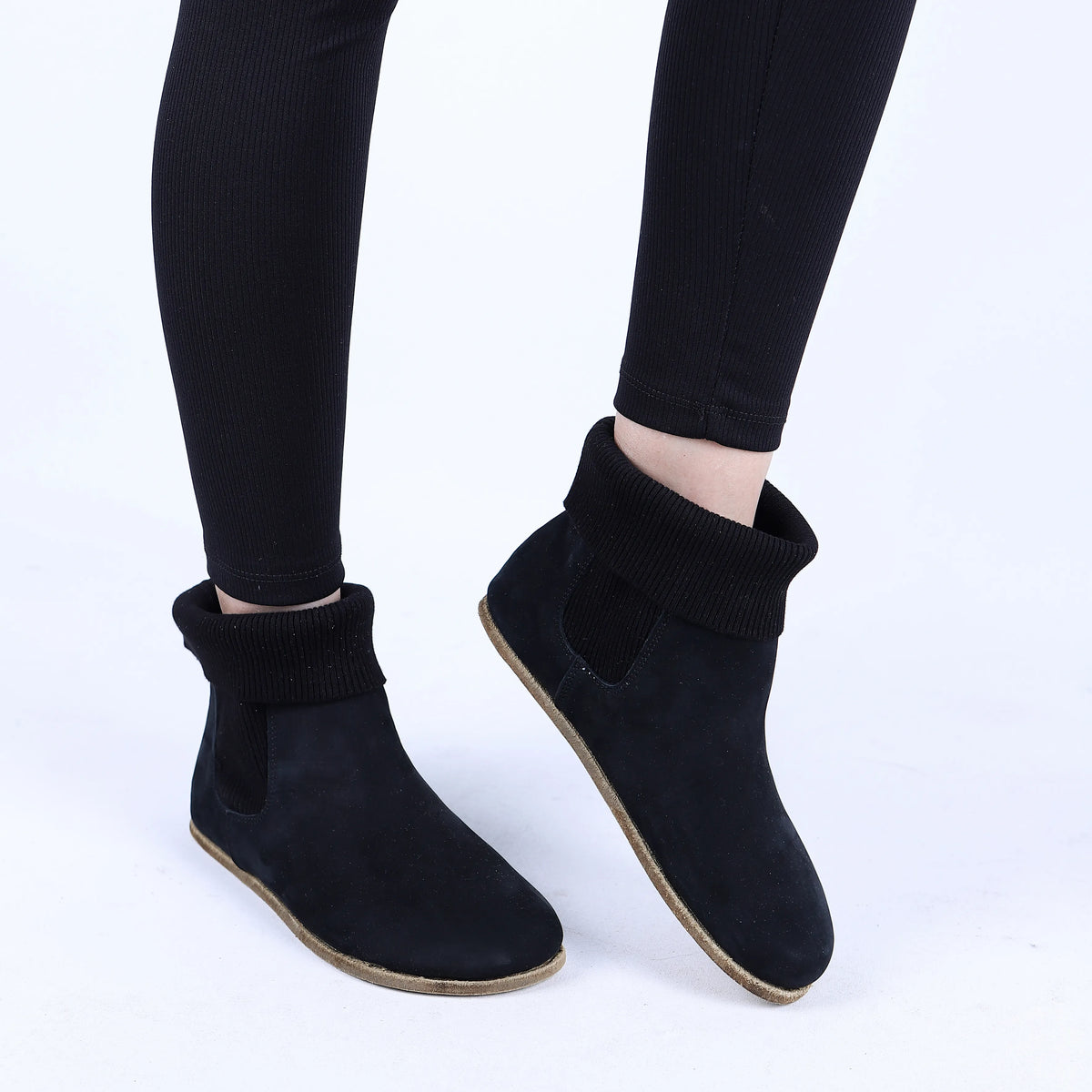 Nubuck Barefoot Socks Chelsea Shoes – Classic Sole — Leather Sole – Black