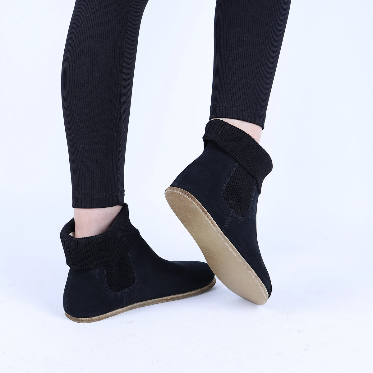 Nubuck Barefoot Socks Chelsea Shoes – Classic Sole — Leather Sole – Black