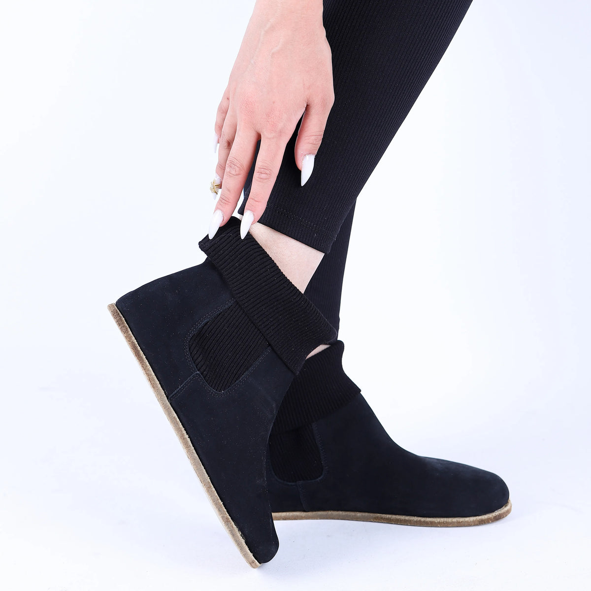 Nubuck Barefoot Socks Chelsea Shoes – Classic Sole — Leather Sole – Black
