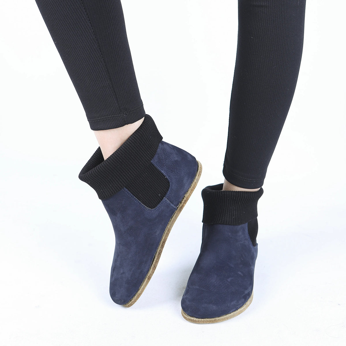 Nubuck Barefoot Socks Chelsea Shoes – Classic Sole — Leather Sole – Navy Blue
