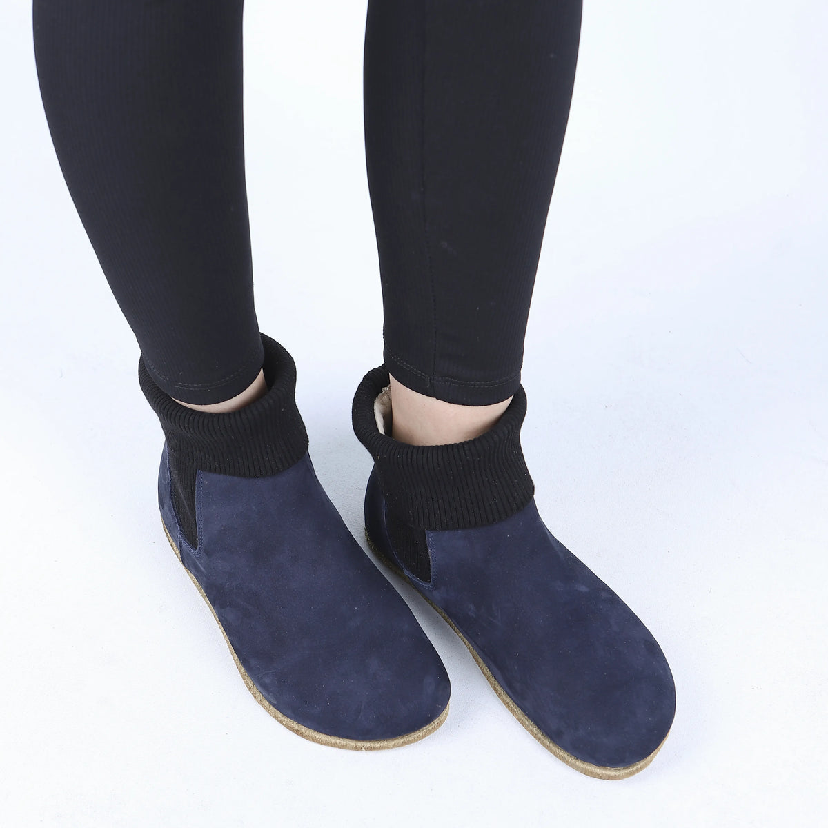 Nubuck Barefoot Socks Chelsea Shoes – Classic Sole — Leather Sole – Navy Blue