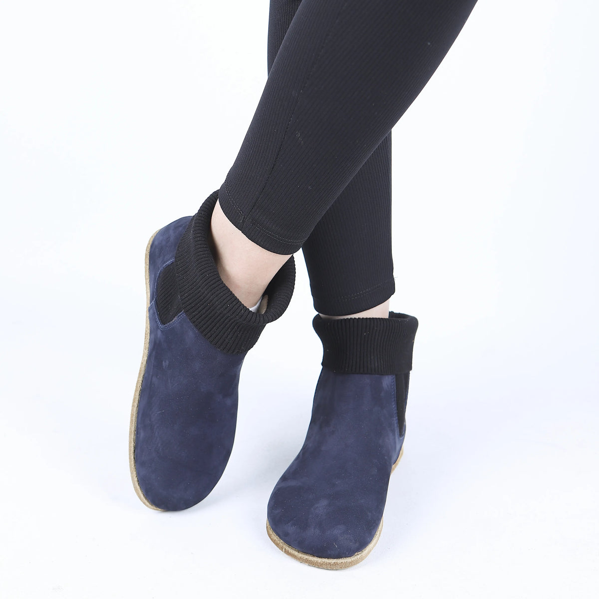 Nubuck Barefoot Socks Chelsea Shoes – Classic Sole — Leather Sole – Navy Blue