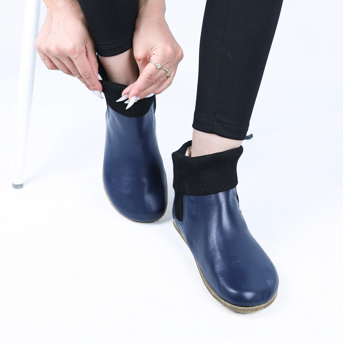 Smooth Barefoot Socks Chelsea Shoes – Classic Sole — Leather Sole – Navy Blue