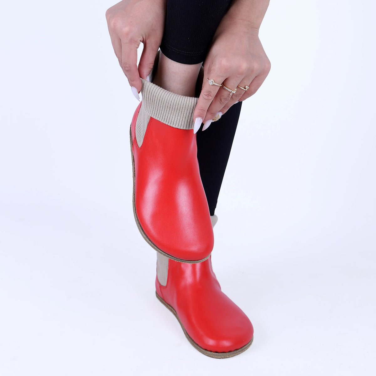 Smooth Barefoot Socks Chelsea Shoes – Classic Sole — Leather Sole – Red
