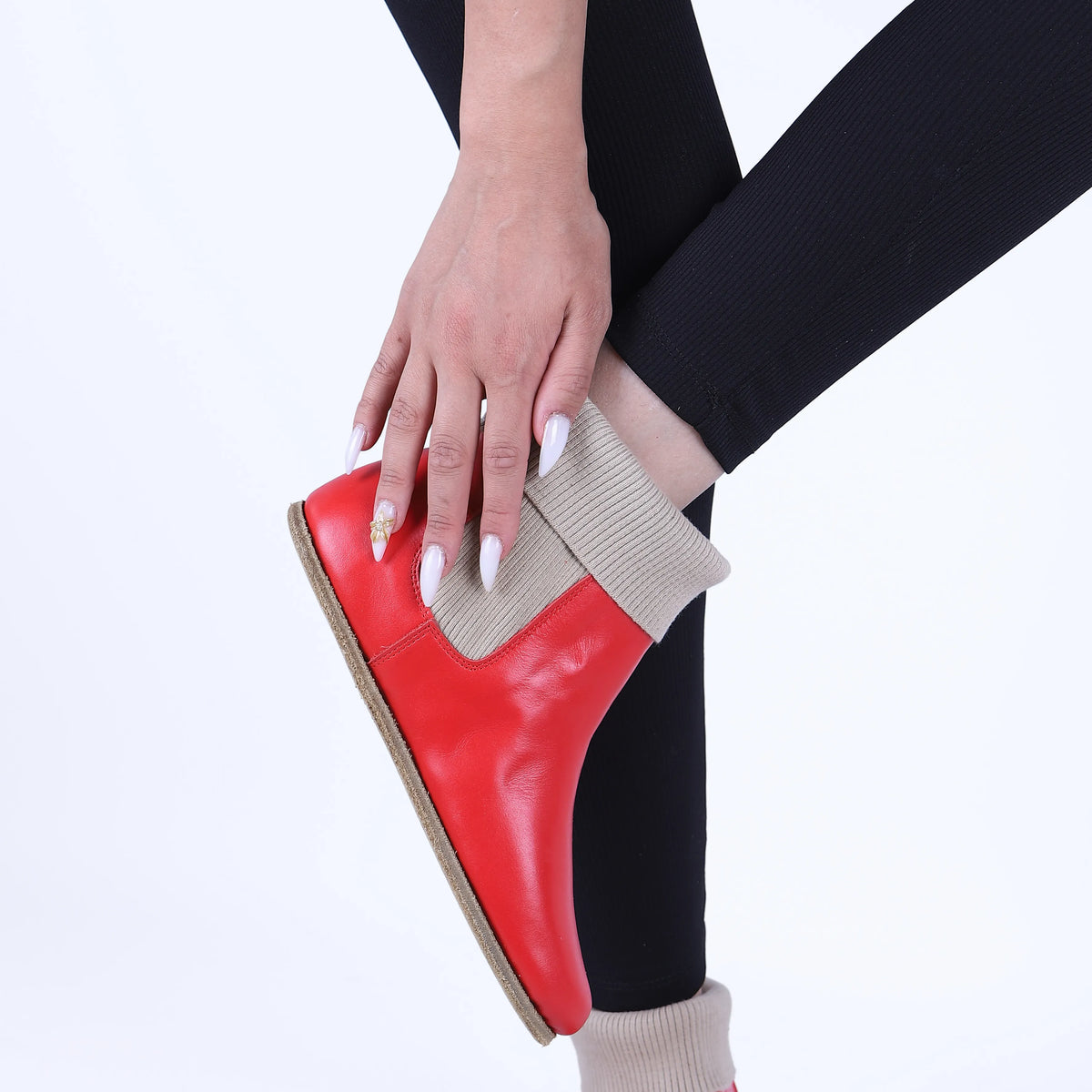 Smooth Barefoot Socks Chelsea Shoes – Classic Sole — Leather Sole – Red