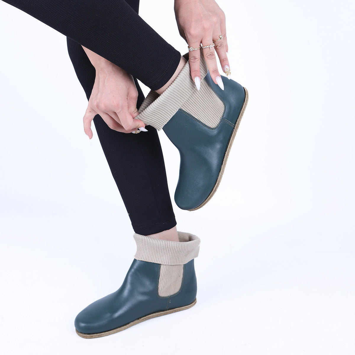 Smooth Barefoot Socks Chelsea Shoes – Classic Sole — Leather Sole – Green