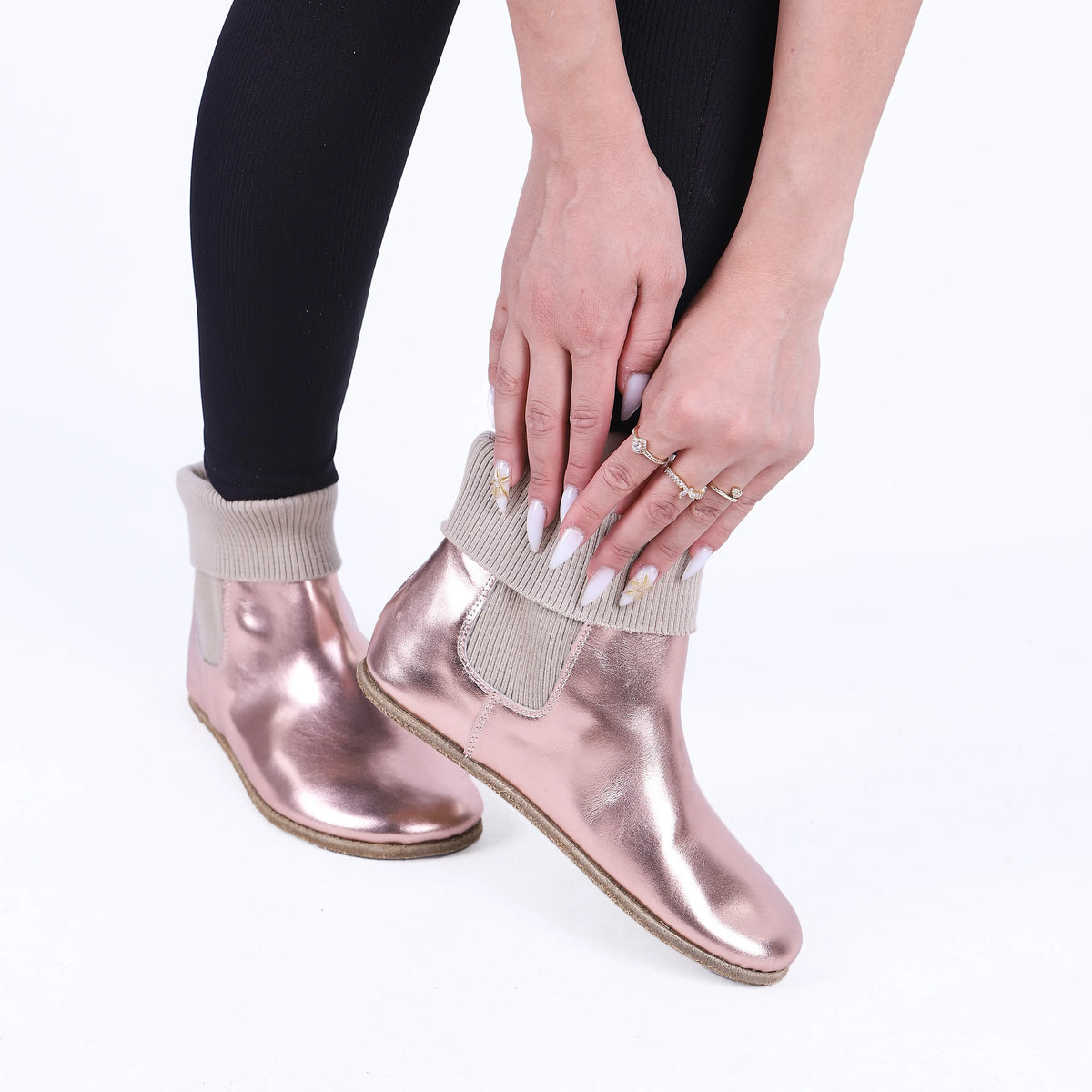 Bright Barefoot Socks Chelsea Shoes – Classic Sole — Leather Sole – Rose Gold