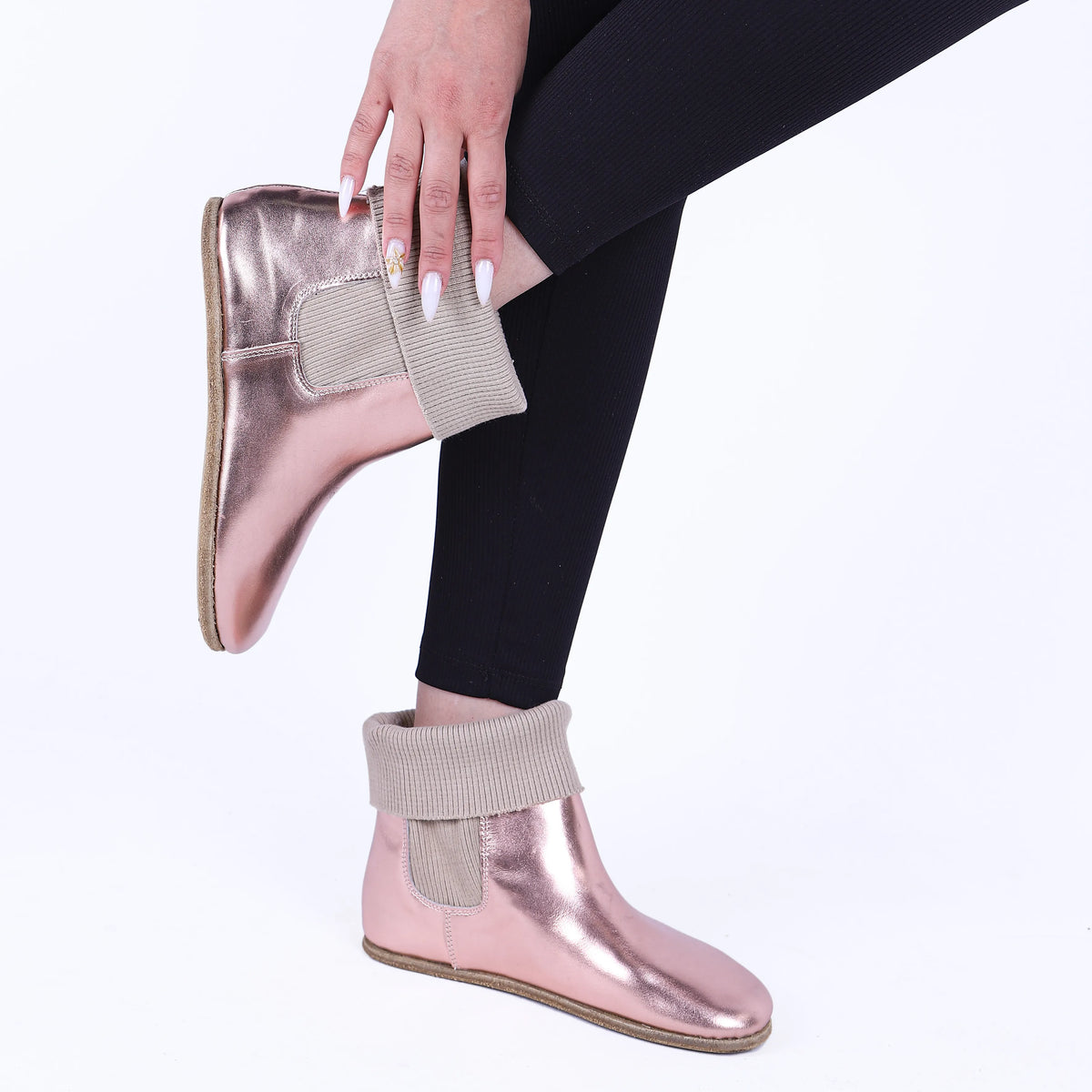 Bright Barefoot Socks Chelsea Shoes – Classic Sole — Leather Sole – Rose Gold