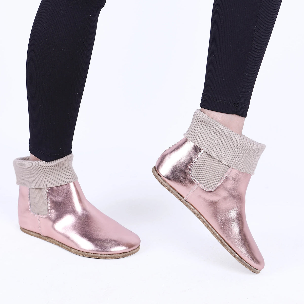 Bright Barefoot Socks Chelsea Shoes – Classic Sole — Leather Sole – Rose Gold
