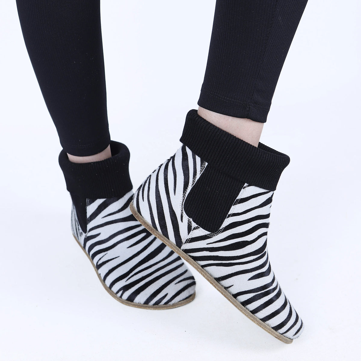 Hair Barefoot Socks Chelsea Shoes – Classic Sole — Leather Sole – Zebra