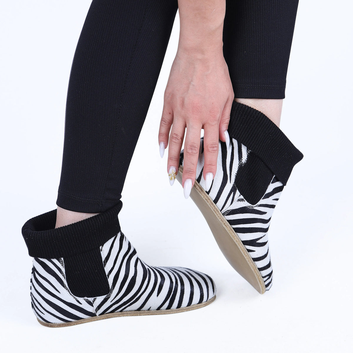 Hair Barefoot Socks Chelsea Shoes – Classic Sole — Leather Sole – Zebra