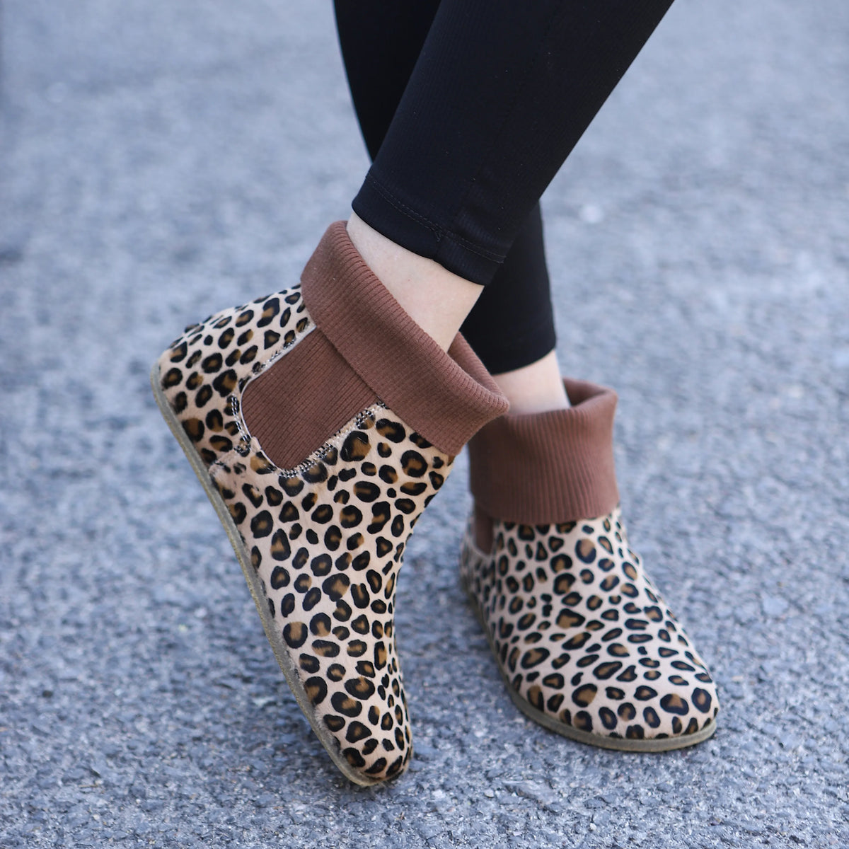 Hair Barefoot Socks Chelsea Shoes – Classic Sole — Leather Sole – Leopard