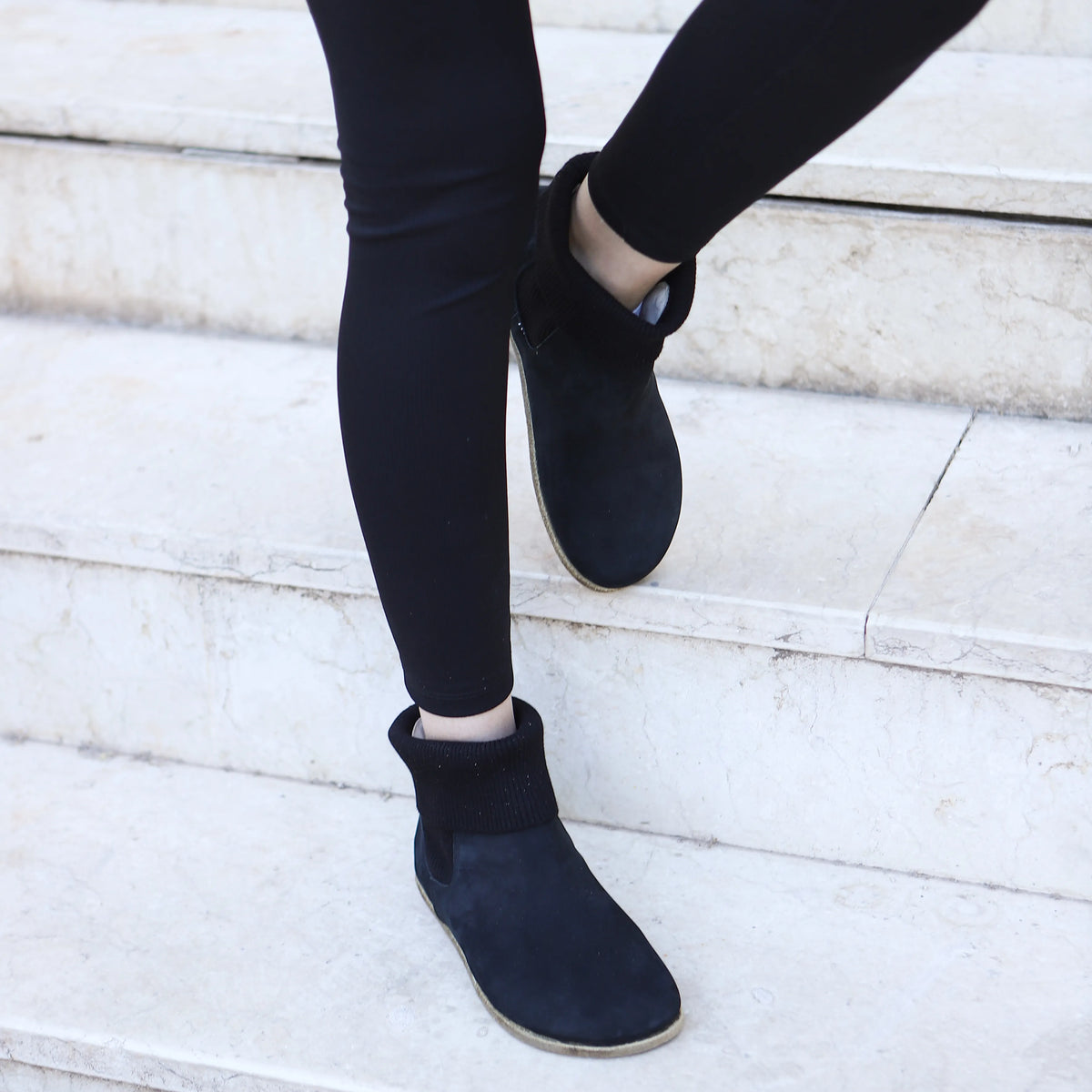 Nubuck Barefoot Socks Chelsea Shoes – Classic Sole — Leather Sole – Navy Blue