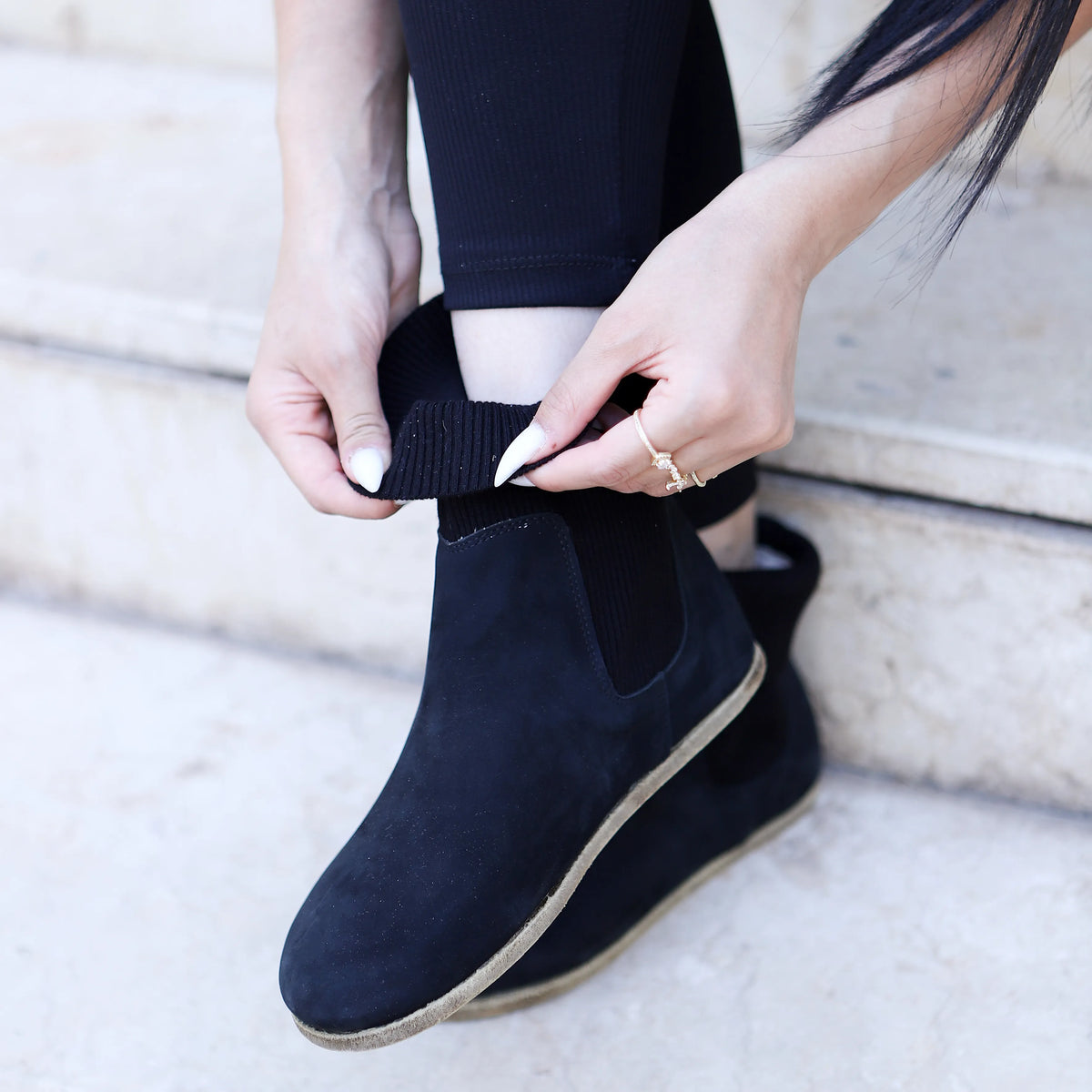 Nubuck Barefoot Socks Chelsea Shoes – Classic Sole — Leather Sole – Navy Blue