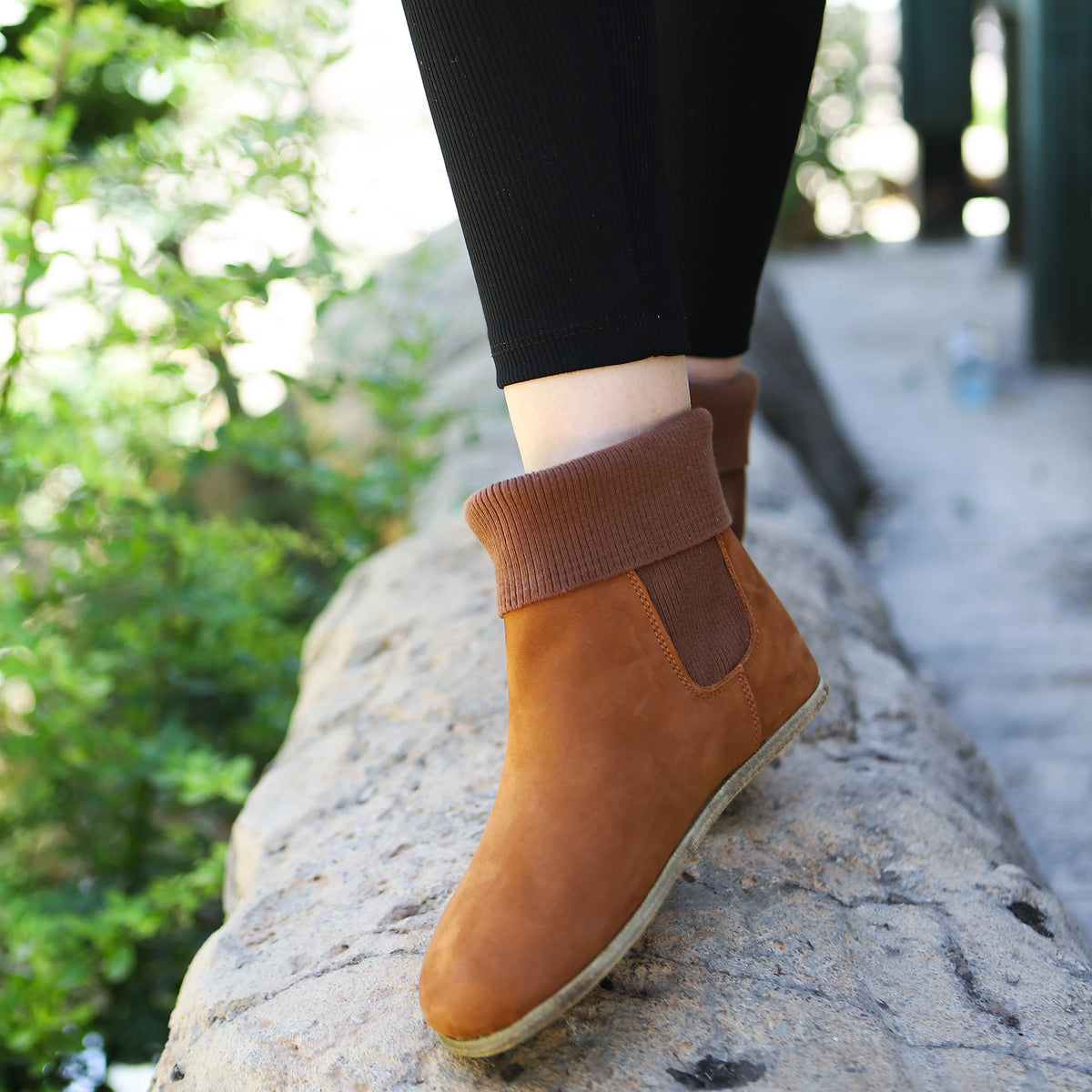 Nubuck Barefoot Socks Chelsea Shoes – Classic Sole — Leather Sole – Tan