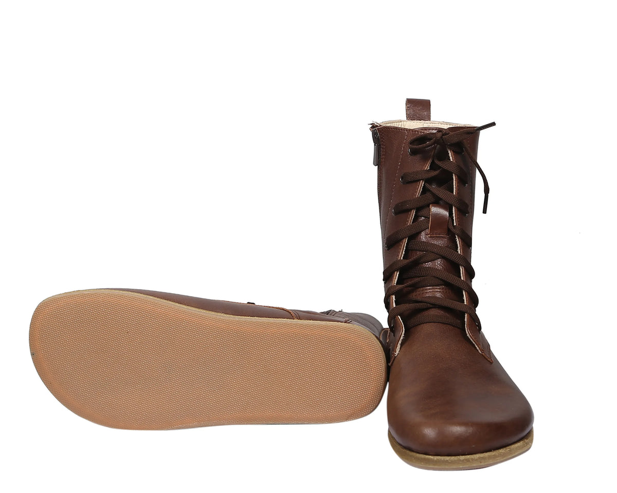 Smooth Barefoot Long Boots Shoes – Classic Sole — Leather Sole – Dark Brown