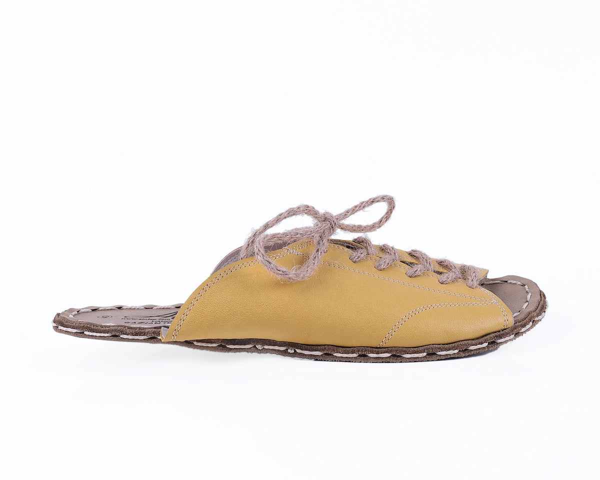 Smooth Barefoot Laces Sandals Shoes — Leather Sole – Yellow