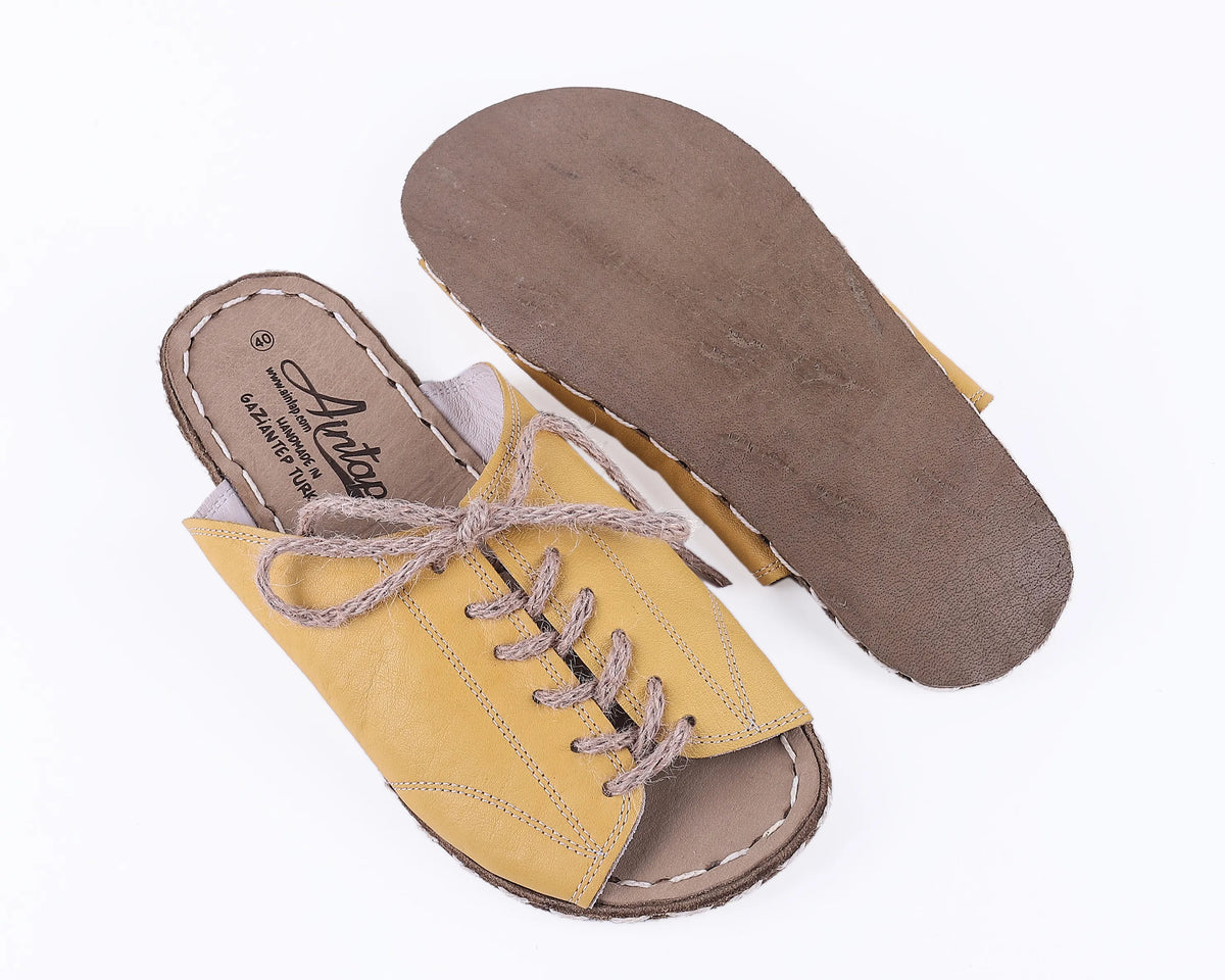 Smooth Barefoot Laces Sandals Shoes — Leather Sole – Yellow