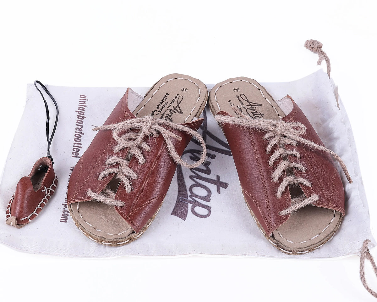 Smooth Barefoot Laces Sandals Shoes — Leather Sole – Brown