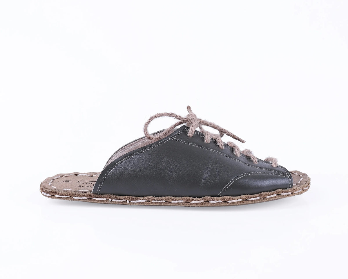 Smooth Barefoot Laces Sandals Shoes — Leather Sole – Olive Green