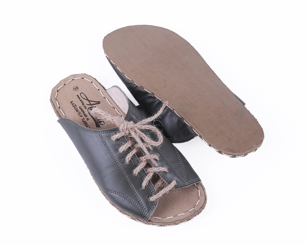 Smooth Barefoot Laces Sandals Shoes — Leather Sole – Olive Green