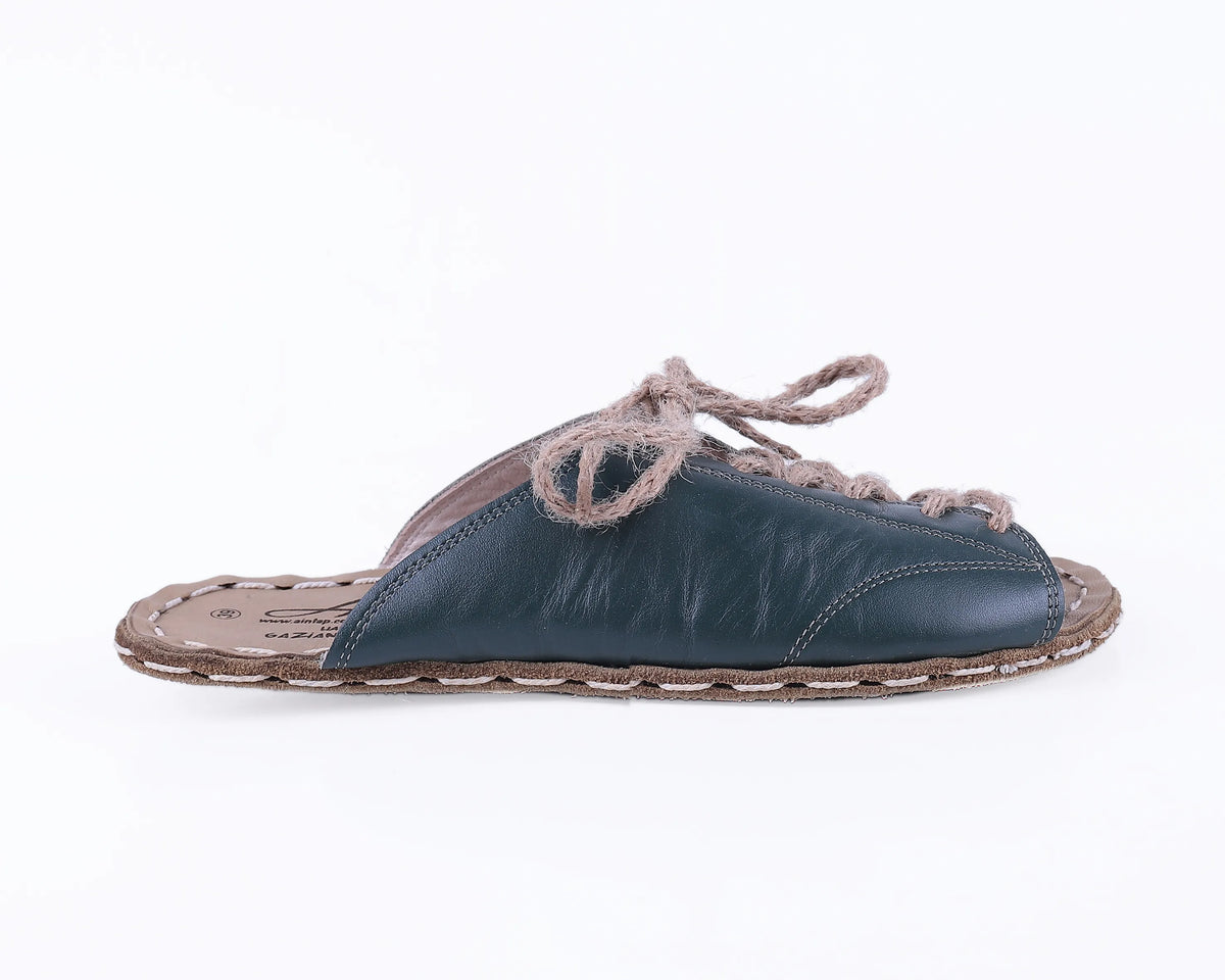 Smooth Barefoot Laces Sandals Shoes — Leather Sole – Green