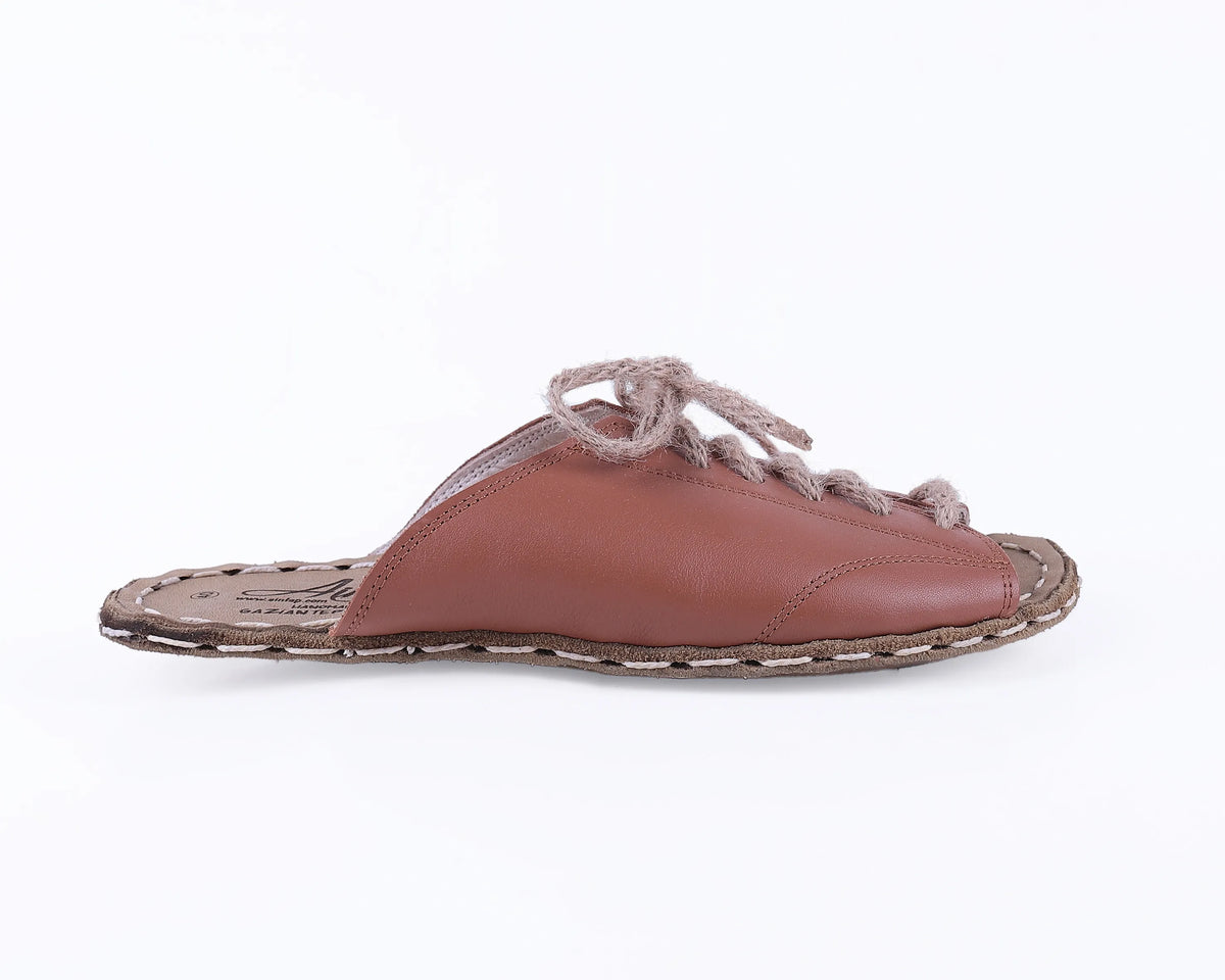 Smooth Barefoot Laces Sandals Shoes — Leather Sole – Tan