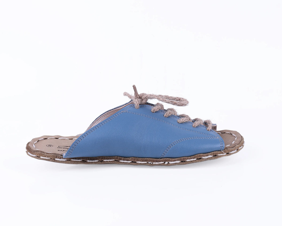 Smooth Barefoot Laces Sandals Shoes — Leather Sole – Turquoise