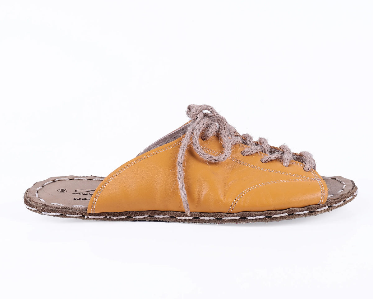Smooth Barefoot Laces Sandals Shoes — Leather Sole – Mustard
