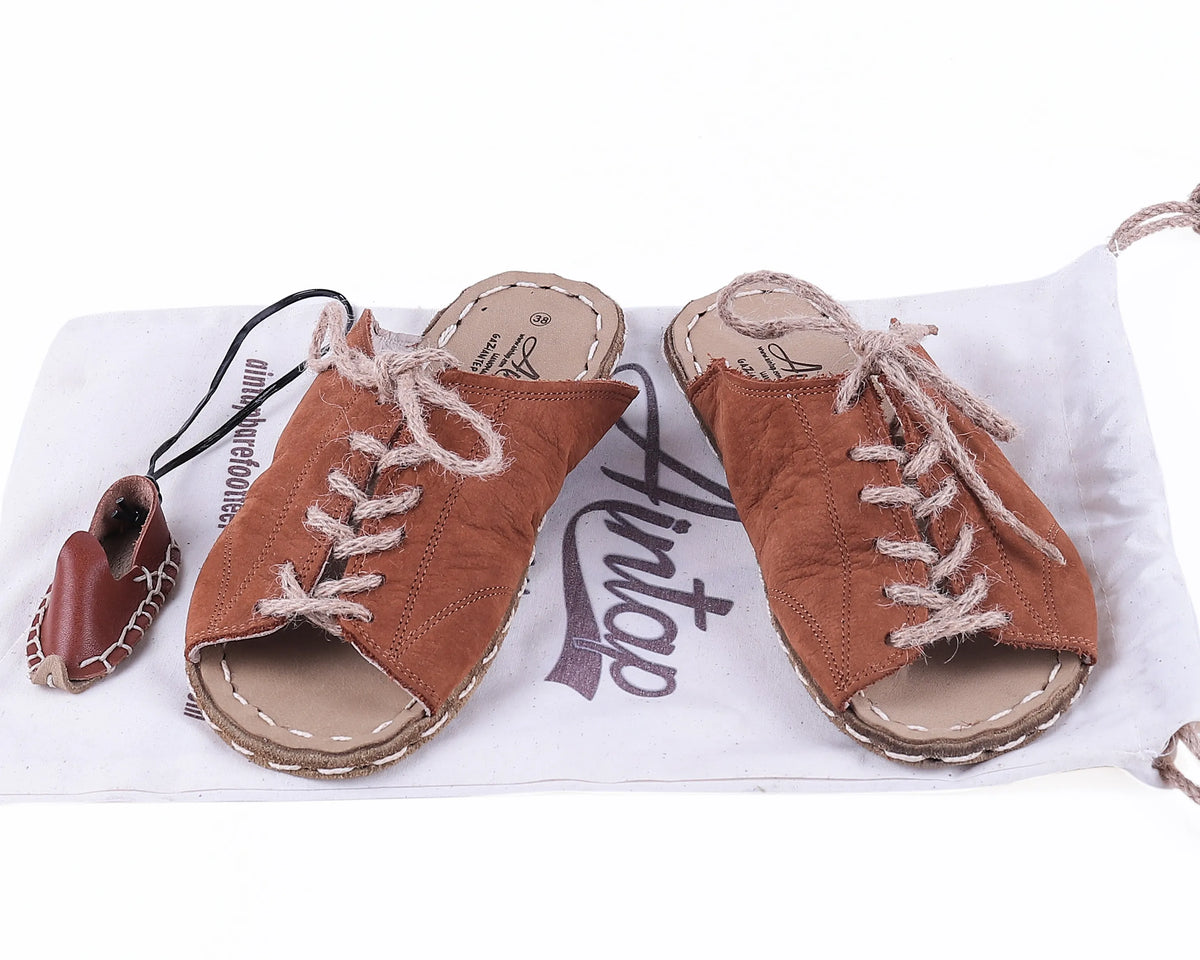 Nubuck Barefoot Laces Sandals Shoes — Leather Sole – Tan