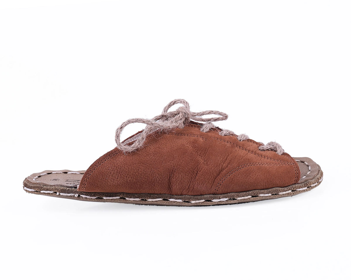 Nubuck Barefoot Laces Sandals Shoes — Leather Sole – Tan