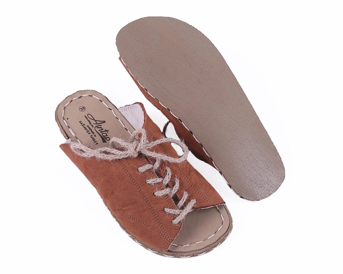 Nubuck Barefoot Laces Sandals Shoes — Leather Sole – Tan